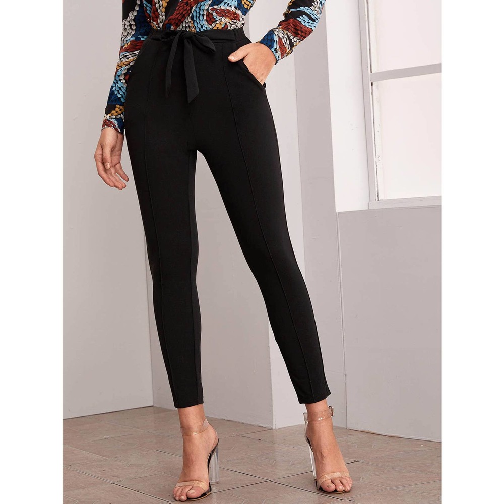 Tie Front Pocket Skinny Pants black - Picture 1 of 11